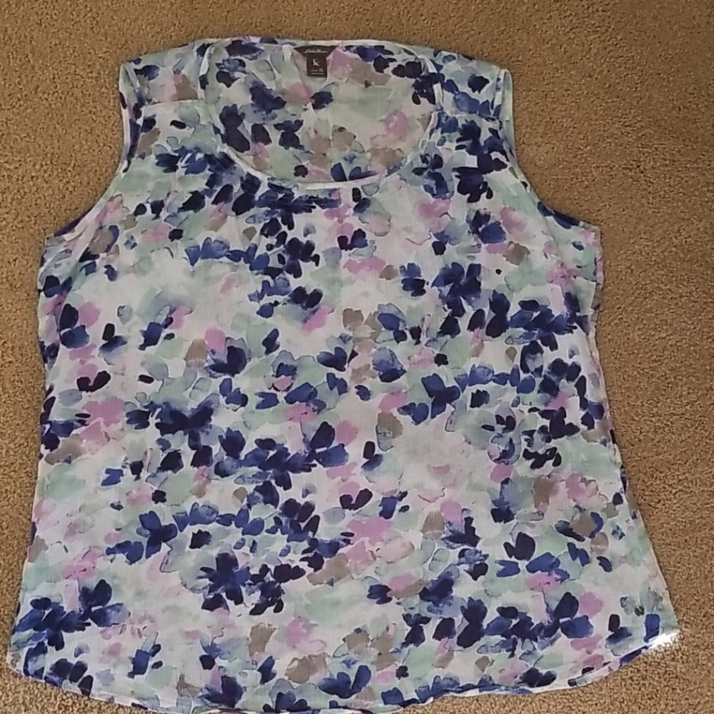 Eddie Bauer Cotton Gauzy Tank Top Watercolor XL blue and pink